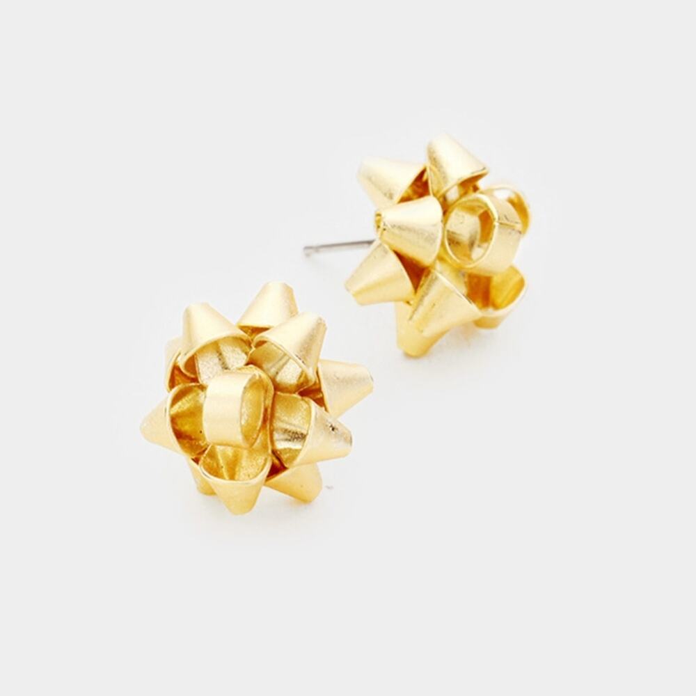 Matte gold Christmas Bow Earrings